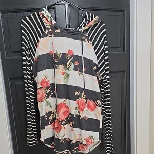 Floral Striped Women's Hoodie Top